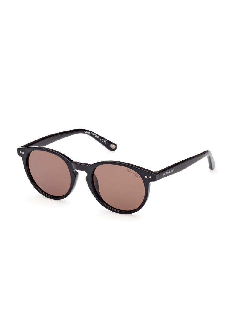SKECHERS Men's Polarized Round Shape Plastic Sunglasses SE627501H48 - Lens Size: 48 Mm - Shiny Black - Image 1